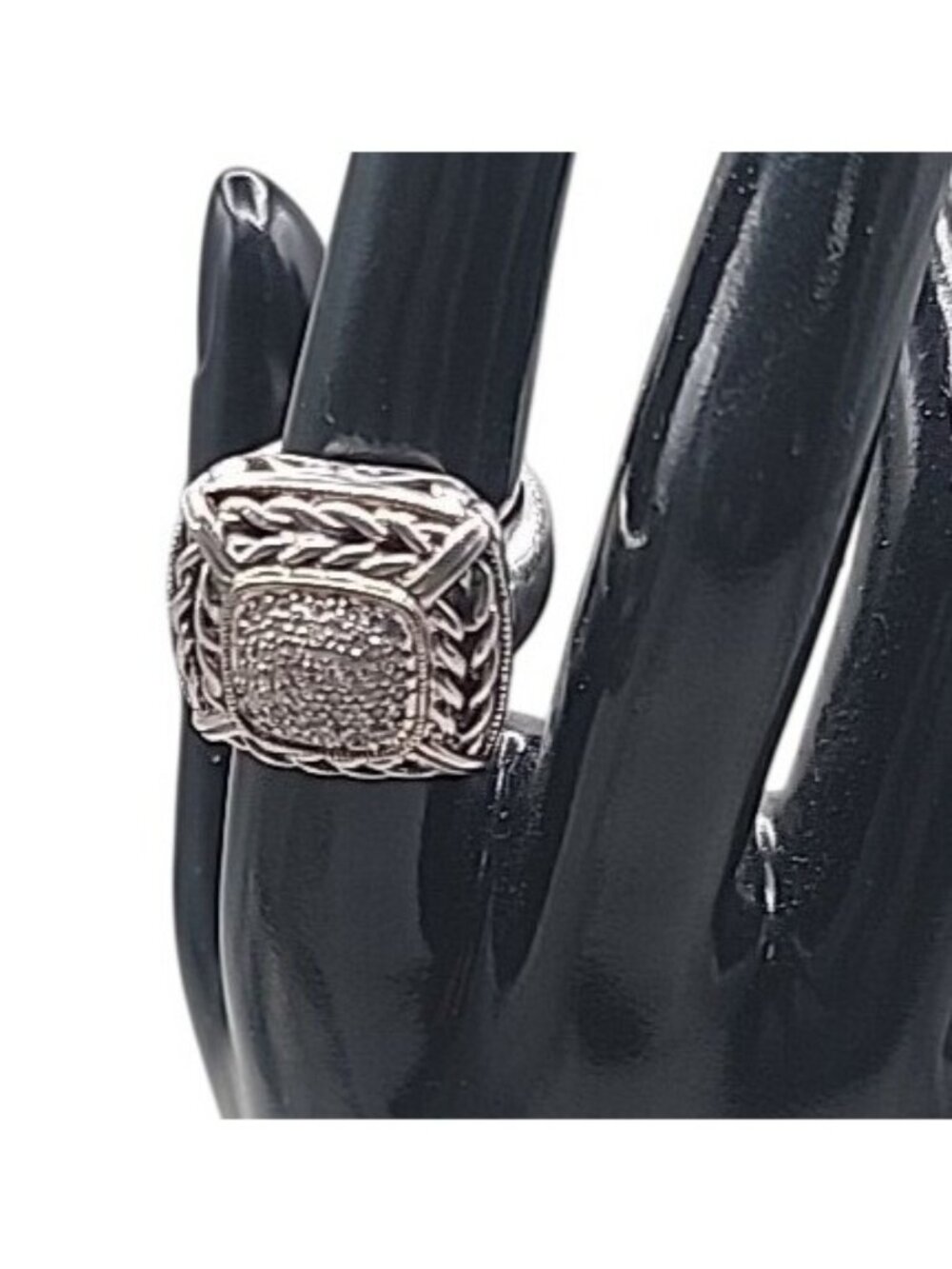 Gail Scott Sterling Silver & 18k Diamond Basket Weave Ring Ladies 6.75 15.66g - Picture 2 of 16